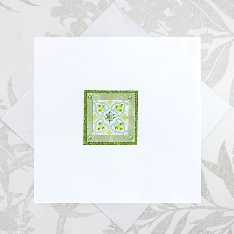 Handmade jewelled birthday card - Persian moroccan tile pattern