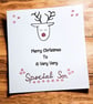 Special son Christmas card, Rudolph red nose, glitter, minimalist modern card