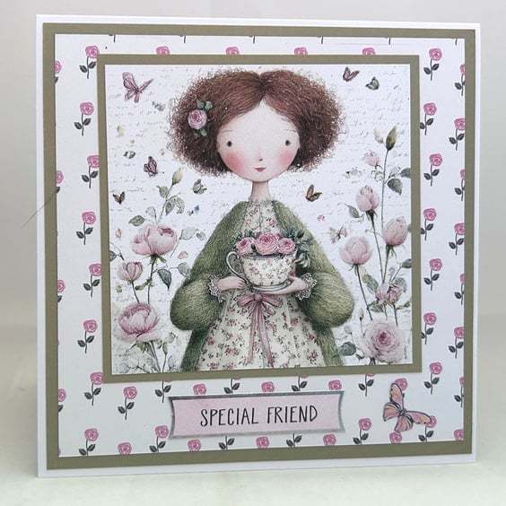 Girl with roses Special Friend card