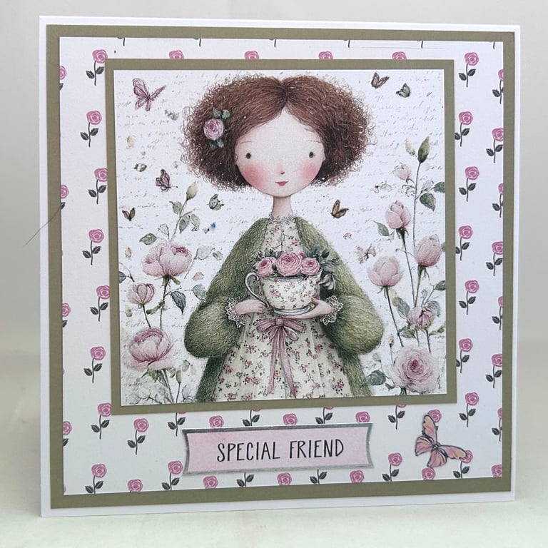 Girl with roses Special Friend card