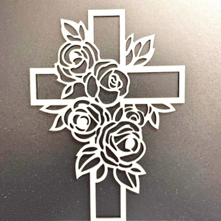 Handamde Baltic Birch Wooden Floral Cross