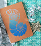 Blue nautilus spiral shell hand printed lino A5 notebook with brown kraft cover - Image 2