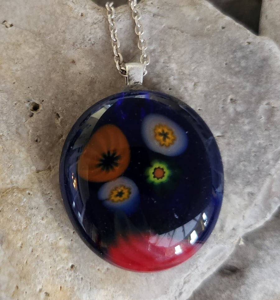 Blue and red glass pendant
