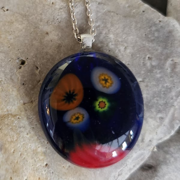 Blue and red glass pendant