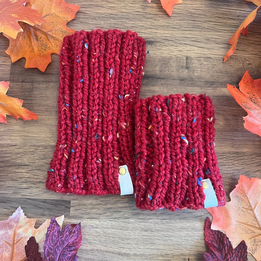 Image of Handknit Dog Neck Warmer Snood Chunky Tweed - Red