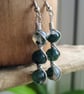 Handmade Natural Moss Agate & 925 Sterling Silver Drop Dangle Earrings Gift Box - Image 1