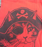 Pirate Cat Tote Hand Printed Red Mini Tote Shopping Bag - Image 3