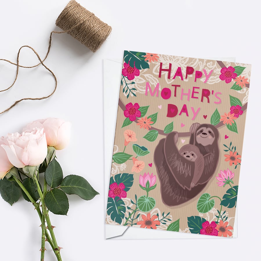 Cute Mother's Day Card, Mother and Baby Sloth Card