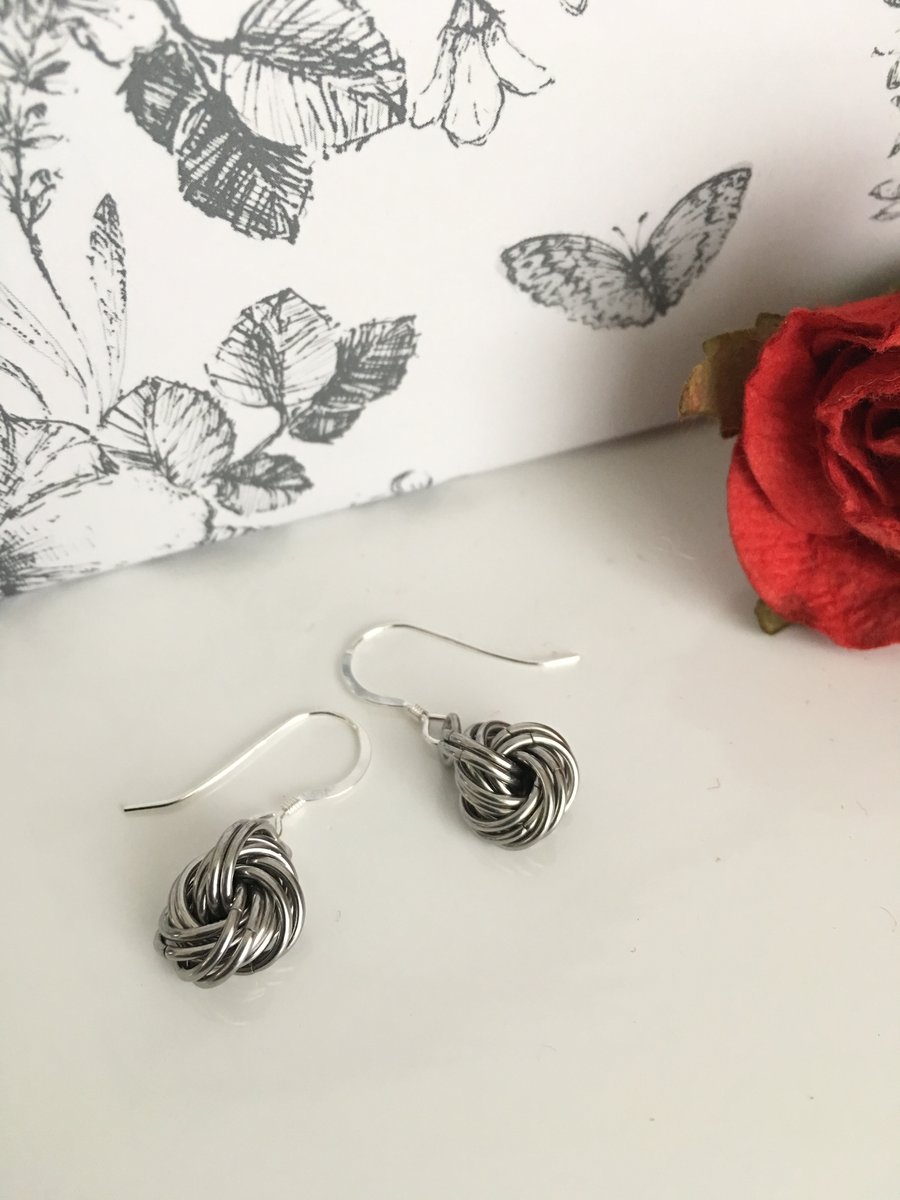 Stainless Steel Love Knot Earrings 11th Anniversary Gift Idea.