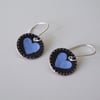Blue and black heart earrings