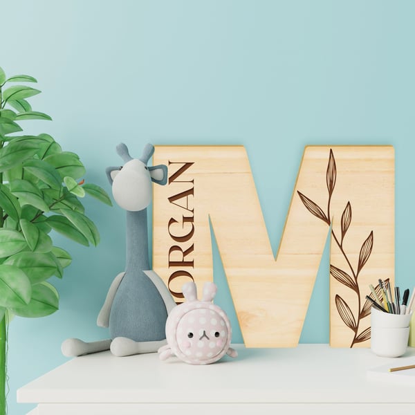 Initial & Name Wooden Wall Decor Cute Personalised Name Decoration Door Sign