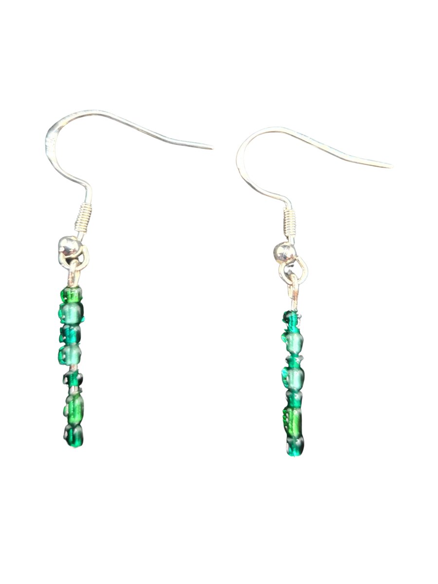 Green Blue Clear Miyuki Seed Beads - 925 Sterling Silver Hooks