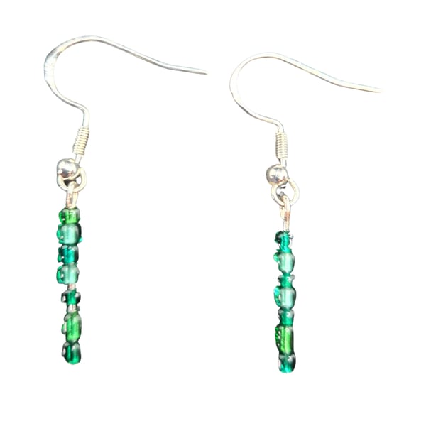 Green Blue Clear Miyuki Seed Beads - 925 Sterling Silver Hooks