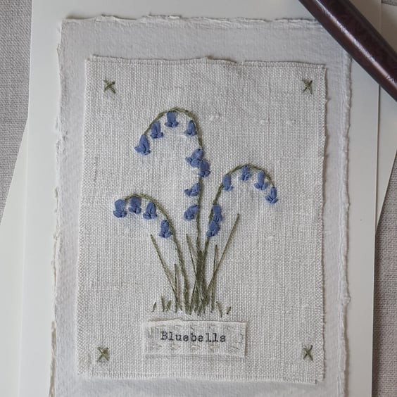 Hand Ribbon embroidered  keepsake blank greetings card