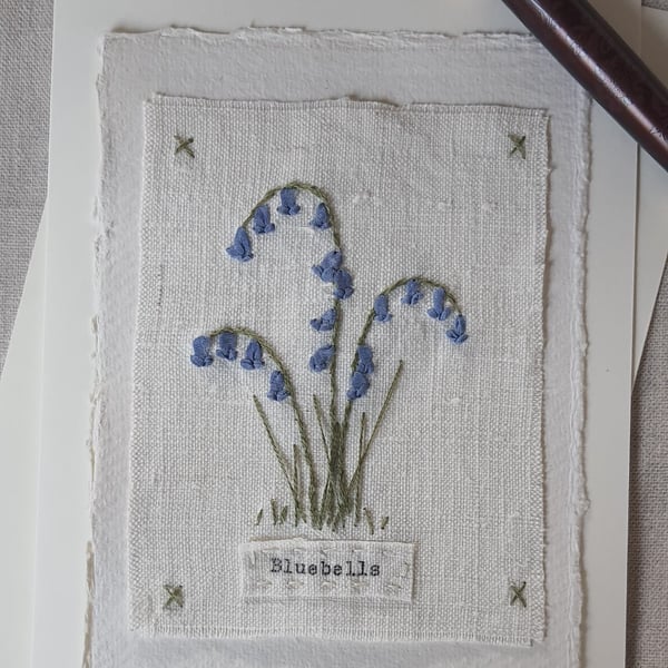 Hand Ribbon embroidered  keepsake blank greetings card