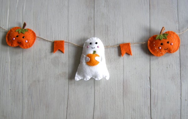 Craft kit, sewing kit, Make a ghost and pumpkin garland