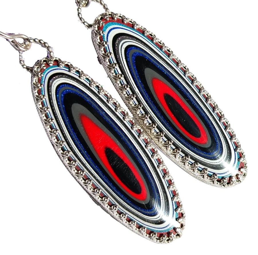 Fordite Earrings Sterling Silver Oval Drop Dangle Jewellery Gift Handmade