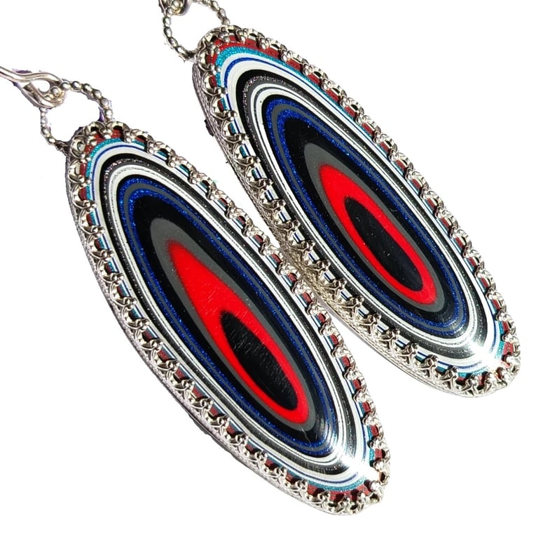 Fordite Earrings Sterling Silver Oval Drop Dangle Jewellery Gift Handmade