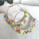 Colorful Beaded Hoop Earrings - Handmade Seed Bead Hoops
