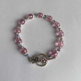 Bracelet Handmade Using Recycled Glass Beads & Preciosa Crystal Bicone Beads .