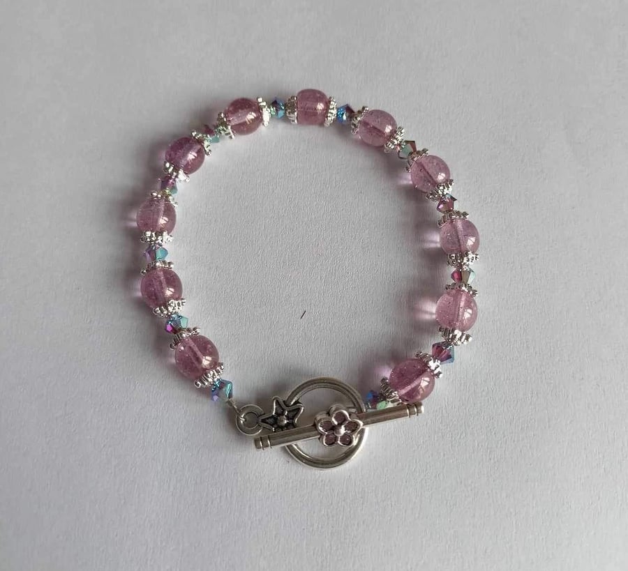 Bracelet Handmade Using Recycled Glass Beads & Preciosa Crystal Bicone Beads .