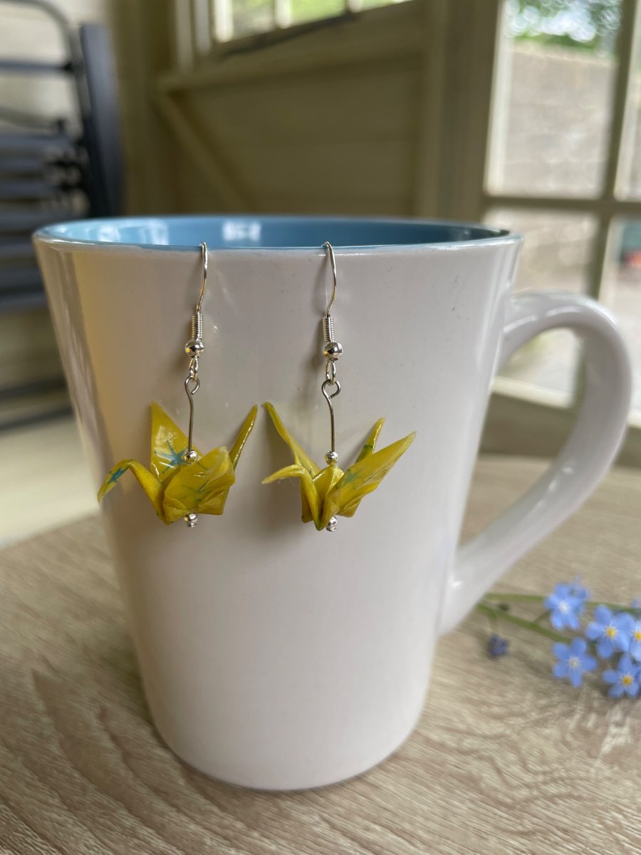 Origami crane bird earrings with sterling silver ear hook 