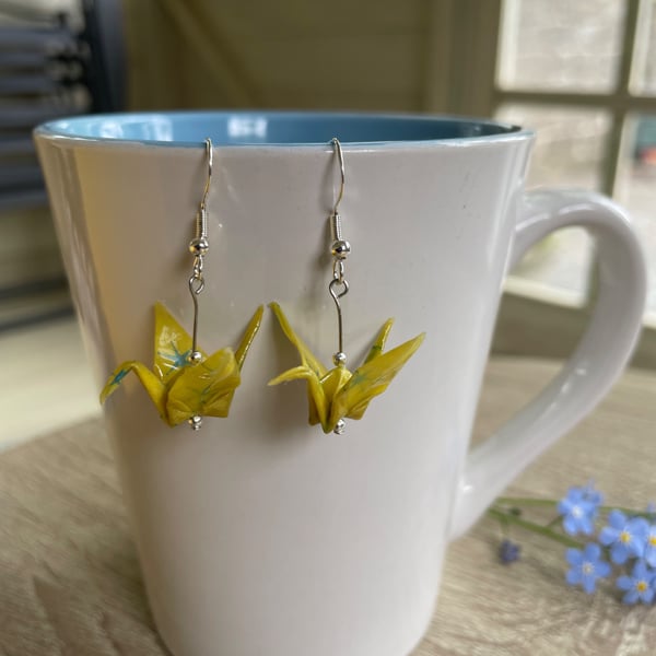 Origami crane bird earrings with sterling silver ear hook 