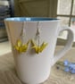 Origami crane bird earrings with sterling silver ear hook 