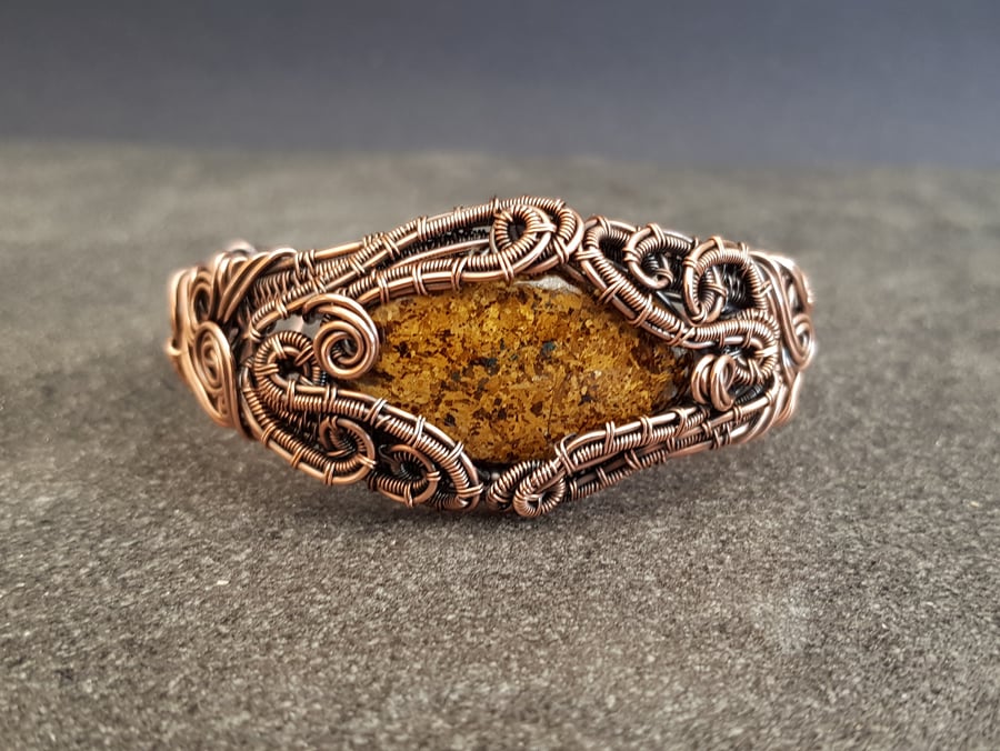 Bronzite and Copper Wire Woven Bracelet