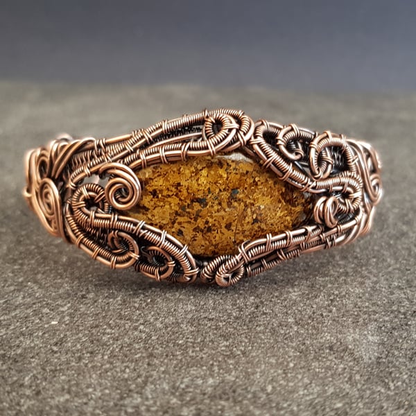 Bronzite and Copper Wire Woven Bracelet