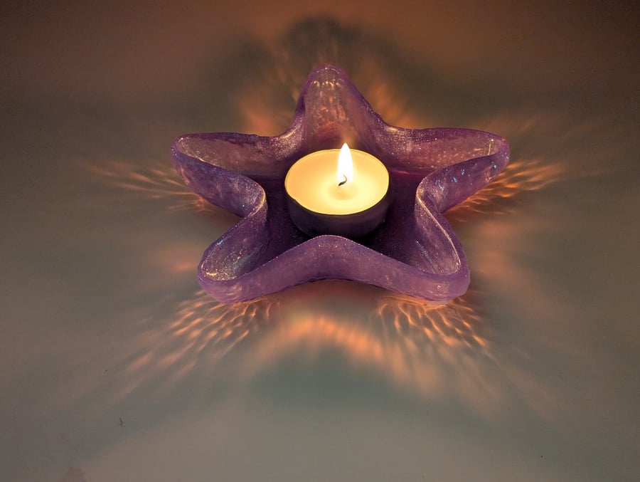 Purple Glitter Resin Starfish Dish - Handmade Trinket Tray