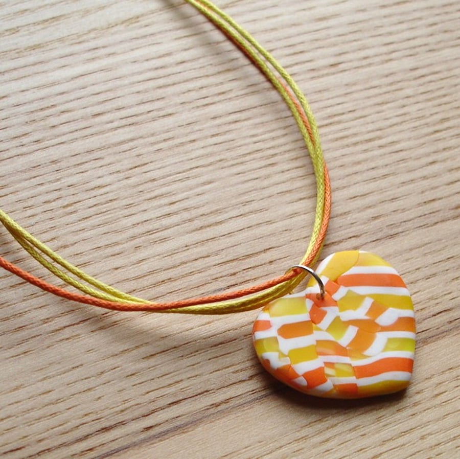 Citrus Stripe Heart FIMO Polymer Clay Pendant