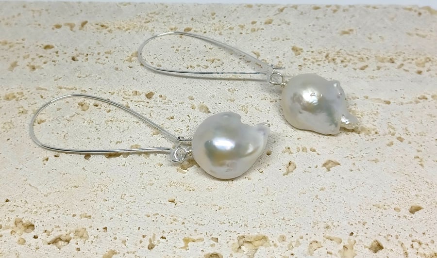 White Pearl Earrings, Baroque Pearl Earrings, Fireball Pearl Earrings, Statement