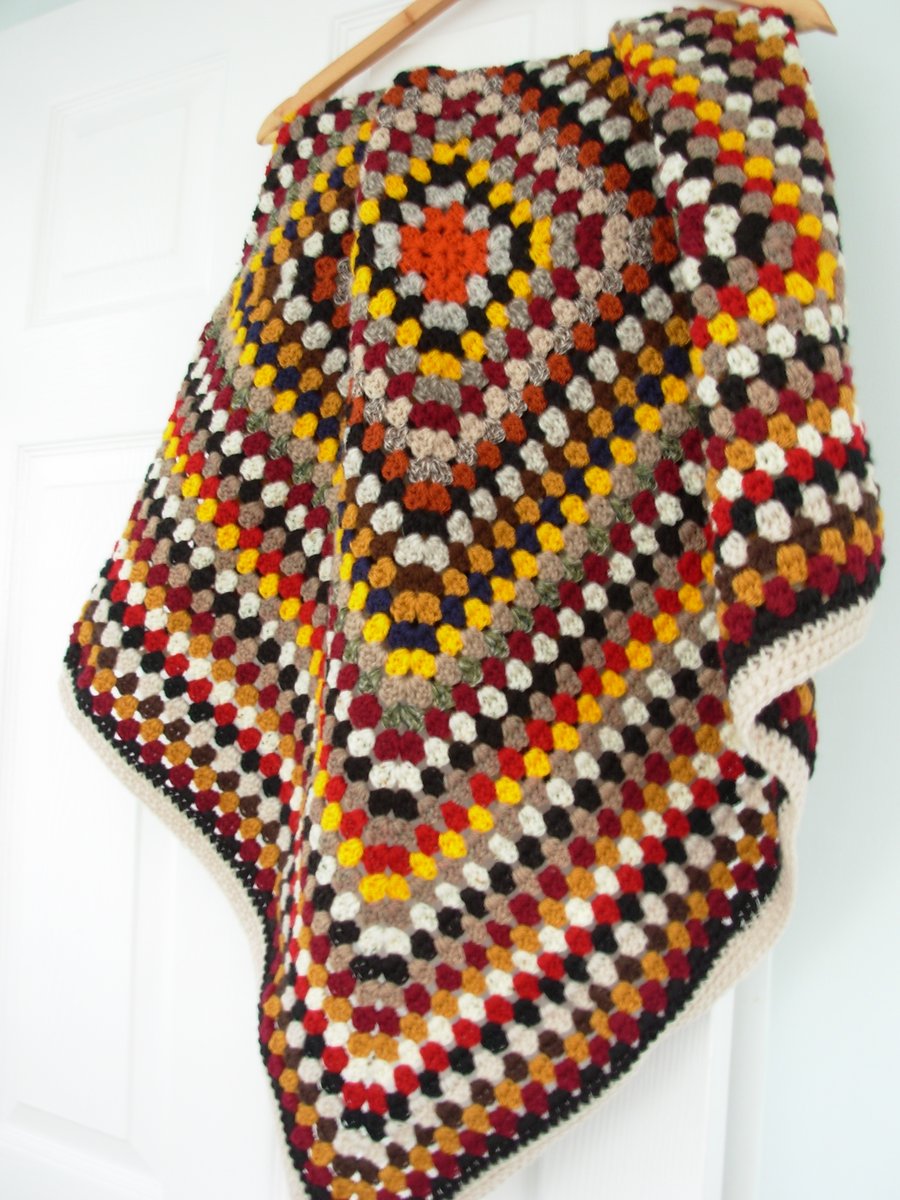 Crochet Granny Square Lap Blanket Shades of Autumn