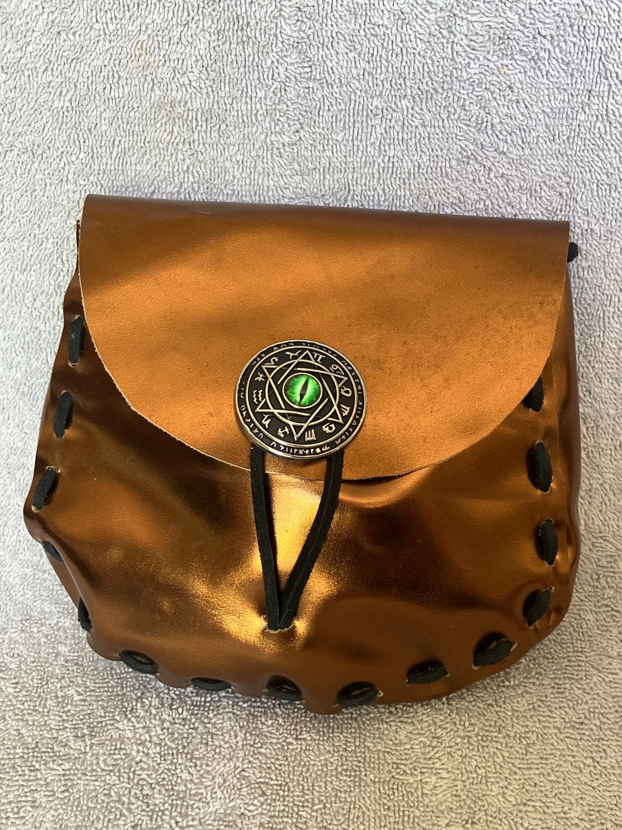 Bronze coloured Leather Medieval Style Pouch with Cats Eye Closure