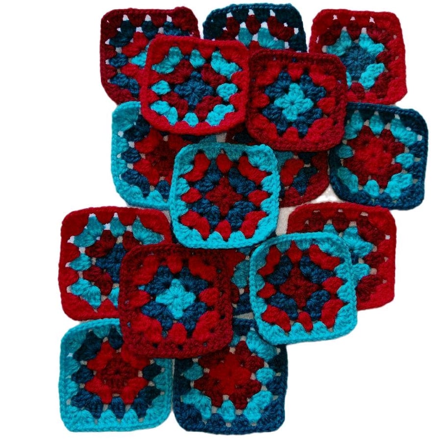 Handmade Crochet Granny Squares Crimson Tide Boho Patchwork Motifs