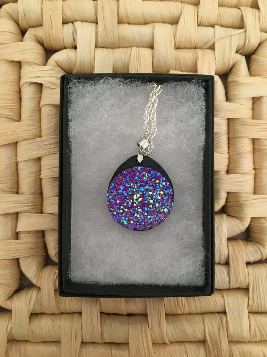 Lilac Blue Resin Druzy Pendant