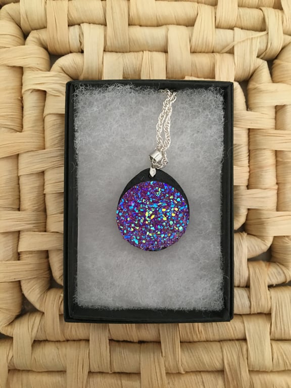 Lilac Blue Resin Druzy Pendant