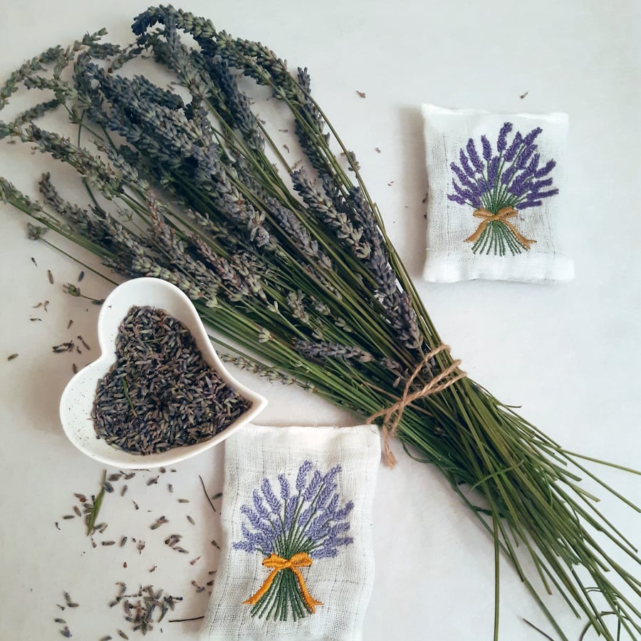Handmade, embroidered lavender bag