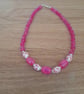 BRIGHT PINK, WHITE AND SILVER PORCELAIN BEAD NECKLACE. - Image 1