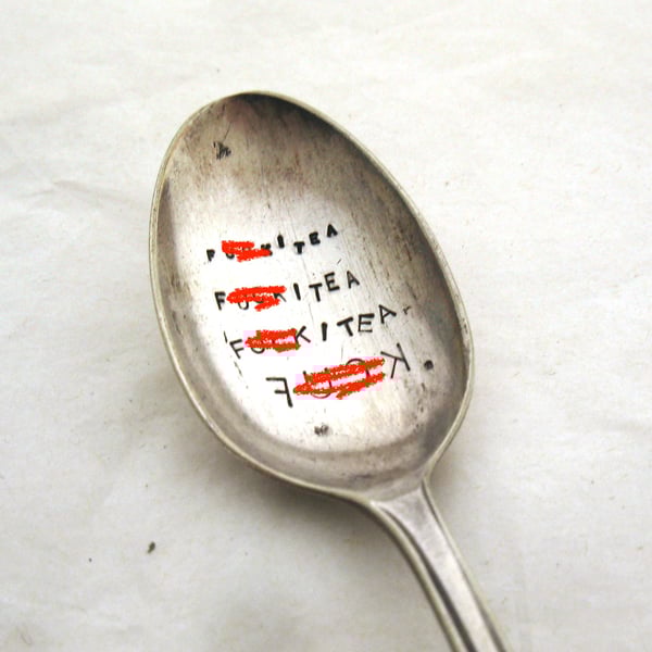 Rude sweary teaspoon with f-words and w-llies