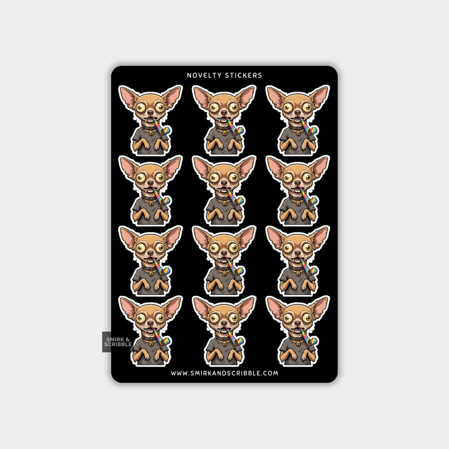 Image of Funny Vinyl Sticker Sheet For Adults - Cheeky Chihuahua