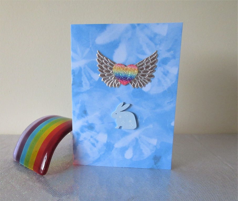 Rabbit Pet Loss Sympathy Condolences Greetings Card Bunny Rainbow Bridge