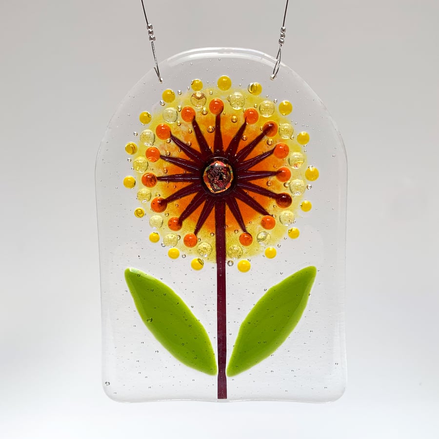 Fused Glass Orange Allium Hanging - Handmade Glass Suncatcher