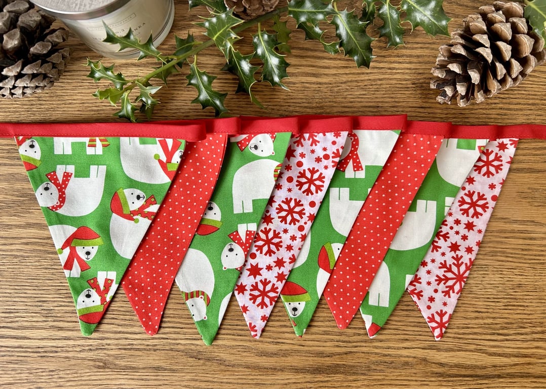 Handmade Polar Bear Bunting (Green) - Handmade Fabric Garland
