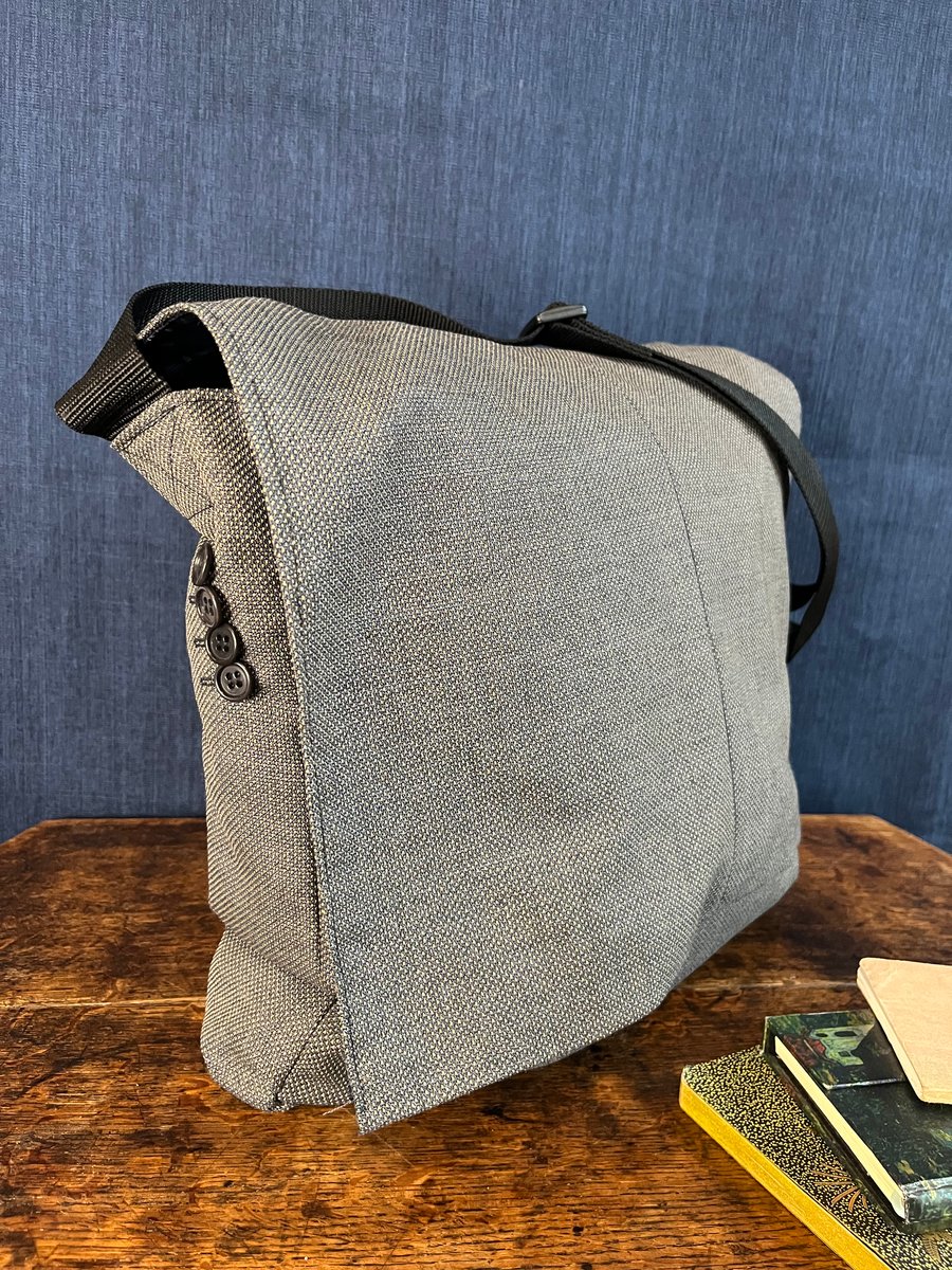 Messenger Bag Recycled Grey Suit Jacket 