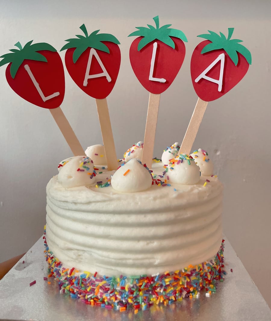 Handmade Personalised Strawberry Birthday 3D Cake Topper 