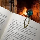 Bookmark, an antique bronze setting with teal coloured wool & silk felt feature