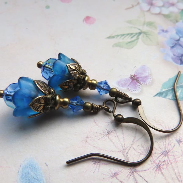 Sapphire Blue Pixie Cup Small Lucite Flower Earrings