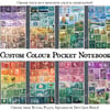 Pocket Travel Journal, A6 Notebook, Custom Colour upcycled postage stamp collage